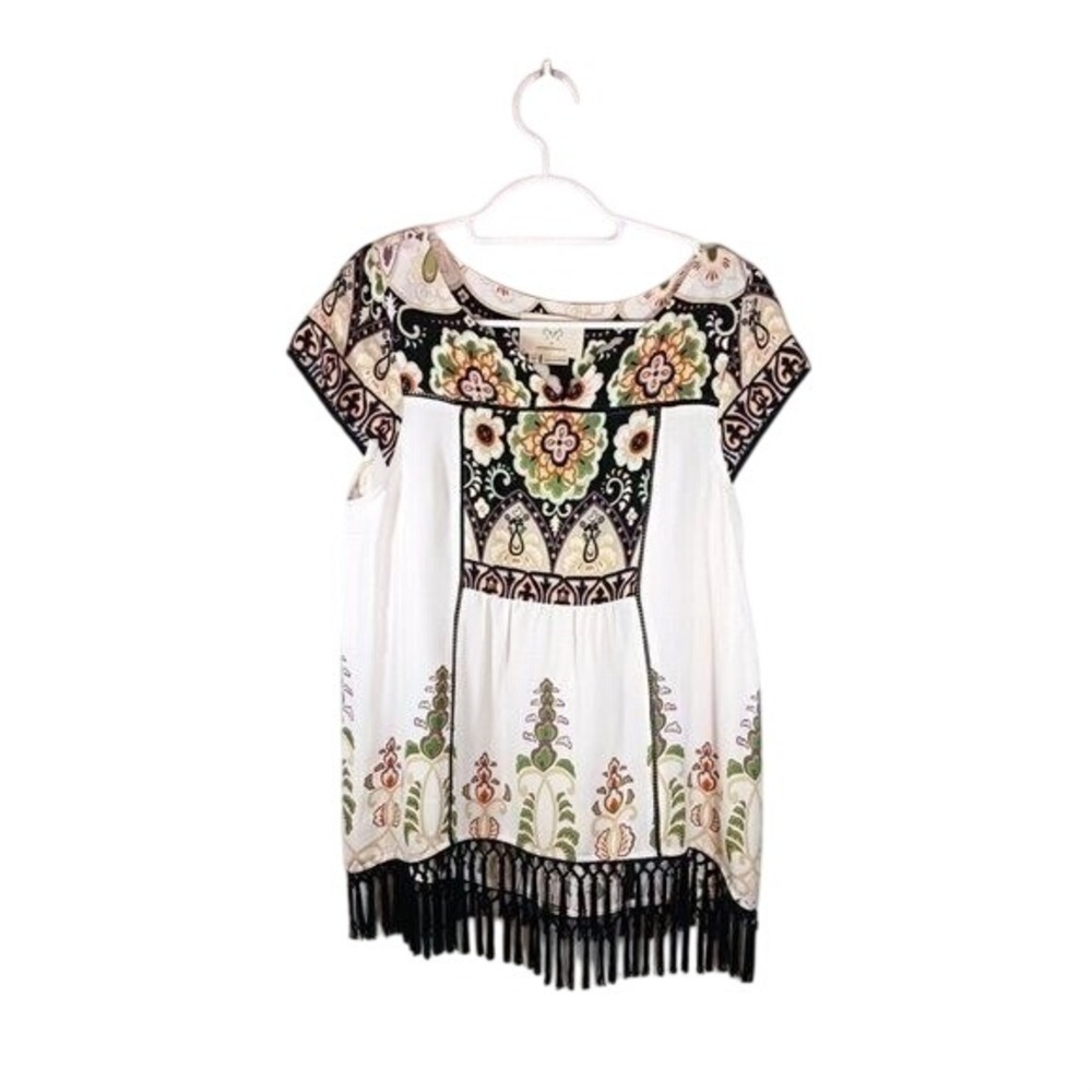 Anthropologie Vanessa Virginia Embroidered Fringe Boho Festival Peasant Top S